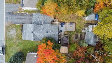 Overhead aerial view of the house and yard